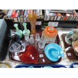 Carnival Vase, mid XX century glass ashtrays, hexagonal light shade, etc:- One Tray