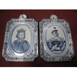 A Pair Of Delft Pottery Wall Plaques, featuring king and queen.