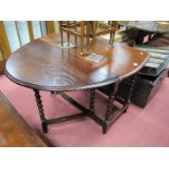 1920's Oak Oval Topped Table, with barley twist gateleg supports.