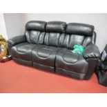 A Three Section Black Leather Electric Reclining Sofa.