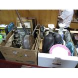 A Quantity of Paints, XIX Century copper warming pan, candelabra, chestnut roaster, wooden vases,