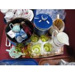 Set of Six Early XX Century Yellow Bowled Wines, pottery chemists jar and lid, cranberry sugar