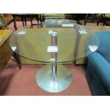 A John Lewis Contemporary Circular Glass Top Kitchen / Dining Table, 100cm diameter, on chrome base.