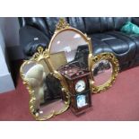 Three Gilt Framed Wall Mirrors, a Highlands Wall Clock. (4)