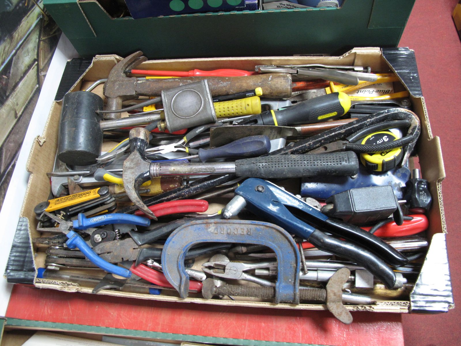 DIY Tools, including wrenches, hammers, pliers, clamps, crow bar, etc:- One Box