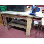 A Pine Work Bench, with undertier, 183 x 67cms, fitted with an Irvine information panel and Record