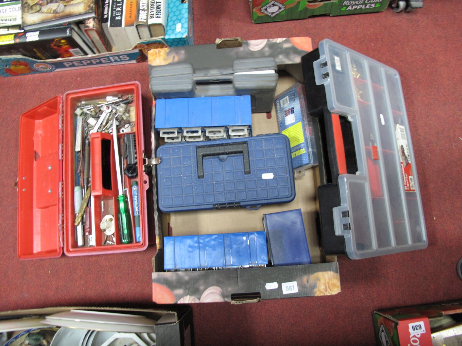 A Zag Hard Plastic Tool Box, screws, bolts, nails, washers etc, all housed in compartment