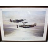 After Robert Taylor, "Memorial Flight",colour print, graphite signed by pilots Johnnie Johnson and