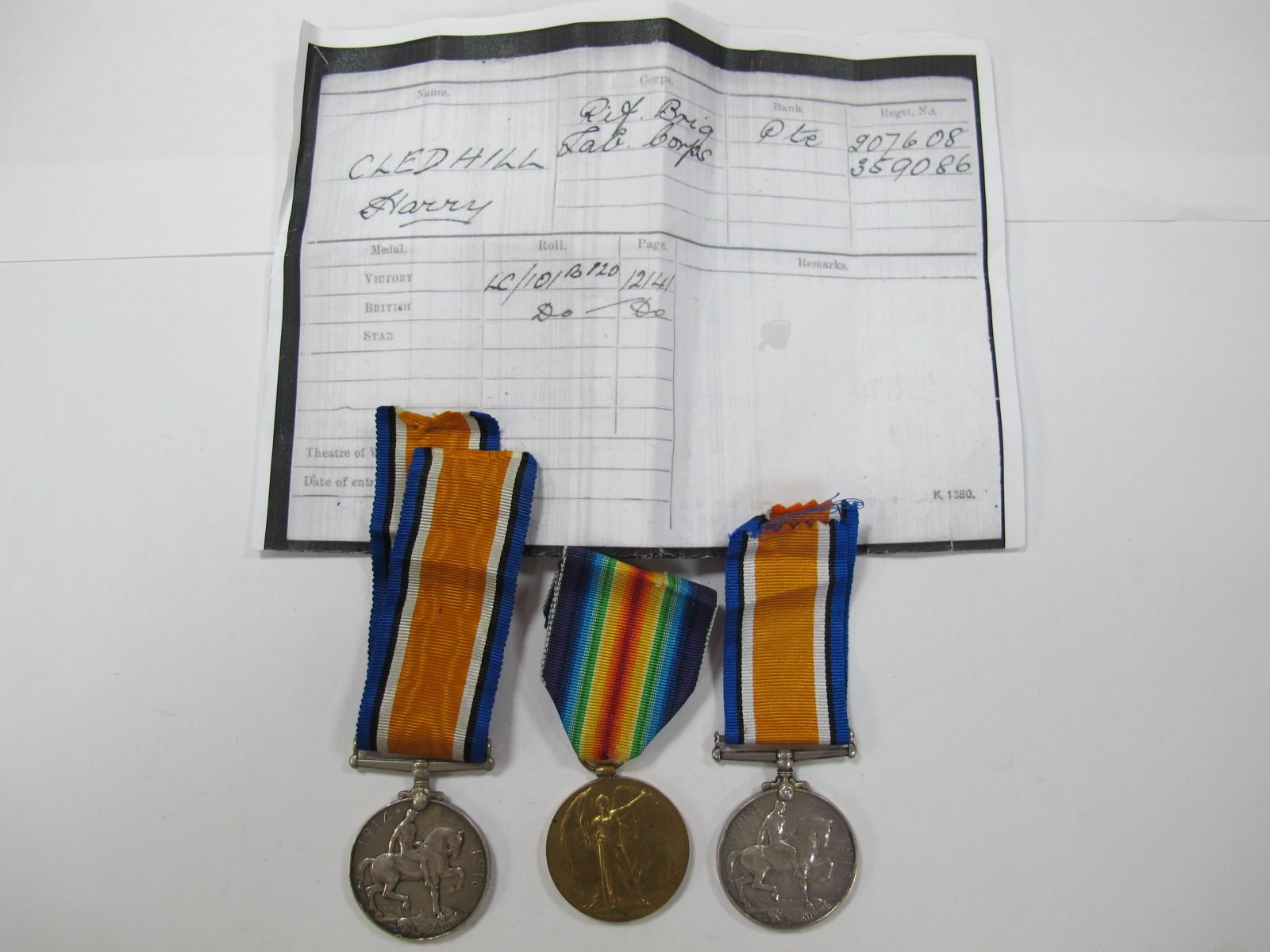 George V WWI, - Two War Medals, to: 13025 H.G.Willis Middlesex Regiment and 207608 Private H.