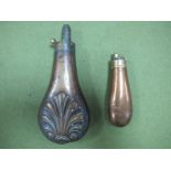 Large Victorian Gun Size Brass and Copper Powder Flask, no spring and adjustable measure ceased, and