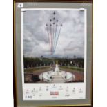 Print- Red Arrows Over The Mall in 2008, signed by pilots, framed.