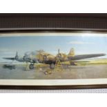 After Russel Denny, "B17F Flying Fortress "Idiot's Delight"", colour print , framed, 32 x 82cm.