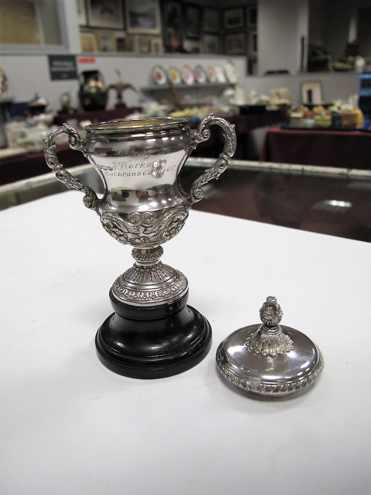 A Hallmarked Silver Miniature Trophy, Mappin & Webb, Sheffield 1936, engraved inscription "Replica - Image 12 of 12