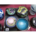 Cloisonné Circular Bowls and Cover, decorated with yellow dragon, another with birds and flowers