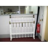 A XIX Century White Painted Brass Rail Double Bedstead, with side irons.