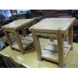 A Pair of Oak Lamp Tables, with dovetail tops, square legs, with undershelves.