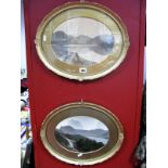 G. P. Abraham Pair of Tinted Black and White Oval Photos, 'Buttermere Lake' and 'Wastwater', 21.5