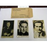 Autographs, George Formby, Bruce Trent, Ivor Novello, each ink singed on a postcard size publicity