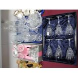 A Set of Six Stuart Heavy Lead Crystal Wines, trellis cut decoration, (cased), a Stuart Crystal