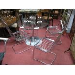 Set of Four Vintage Chrome Dining Chairs, of cantilever form each with all in one rails to back