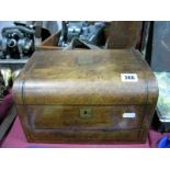 A XIX Century Walnut Dome Topped Needlework Box, with brass strip inlay and 1917 presentation