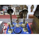 A Victorian Brass Reading Reflector Candle Lamp, a further example, a Victorian brass lamp with