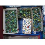 A Large Quantity of Marbles- four boxes including pot examples:- One Tray