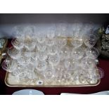 Cut Glass Wines, Sherry and Liqueur Glasses, various designs:- One Tray