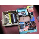 A Voigtlander Vito B Camera, Minolta, Ikonta and Brownie examples, accessories, dark room safe