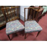 A Pair of XIX Century Dutch Dining Chairs, with herringbone design inlay to rail backs and floral