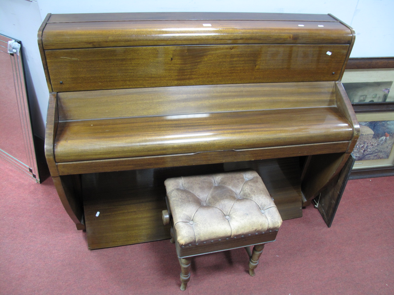 A 'Challen' Mahogany Upright Piano, overstrung, cast iron frame, and an early XX Century mahogany