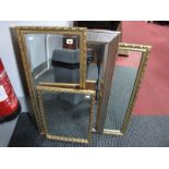 A Bevelled Rectangular Wall Mirror, in cross hatched silvered effect frame, 74 x 49cm, and three