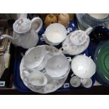 Queens "Claire" Tableware, of fourteen pieces, including tea and coffee pots:- One Tray