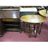 An Early XX Century Oak Bureau, with a 3/4 gallery back, fall front, single drawer, over open