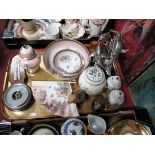 Oriental Ceramics, ginger jars, dolphin figure group, barometer, etc:- One Tray