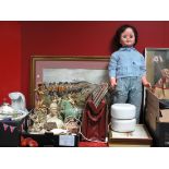Resin Figures, resin horse, cutlery, leather briefcase, table light (untested, sold for parts),