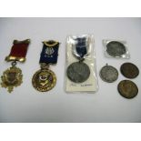 A Hallmarked Silver Gilt R.A.O.B Medallion Pendant, together with commemorative and other