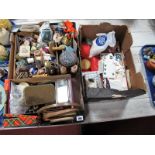 Knitting Needles, buttons, cottons, darning mushrooms and other handicraft items:- Two Boxes