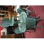 A Set of Four XIX Century Style Green Painted Garden Chairs, with pierced backs and seats on swept
