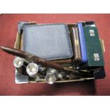 A Quantity of Cased Cutlery, including a set of six hallmarked silver coffee spoons, each with