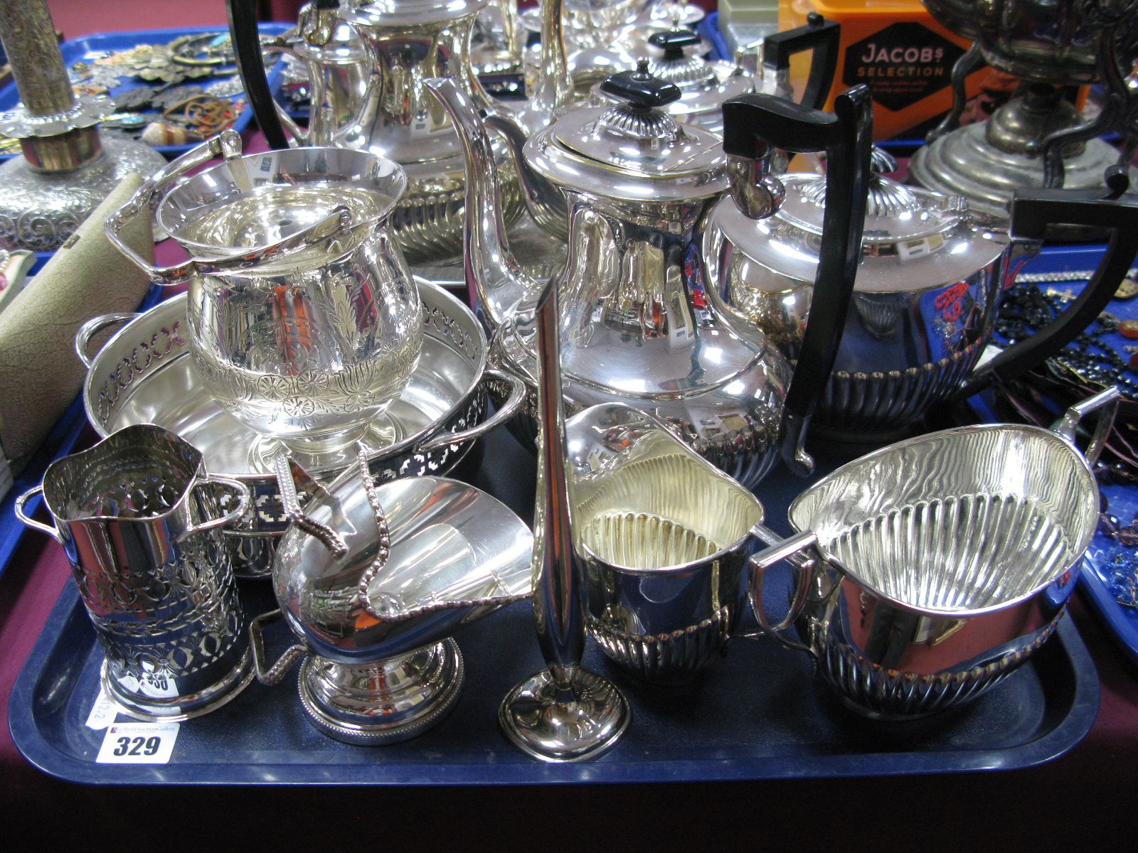 A Quantity of Electroplated Wares, including a four piece tea service with gadrooned lower body,