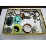 Ruskin Style Ceramic Panel Brooches, studio pendants, leaf brooch, bangle, etc:- One Tray