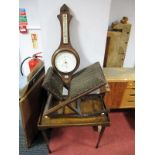 A Haxyes Silverdale Table Tray, gout stool, Sermin & Son oak wall barometer.