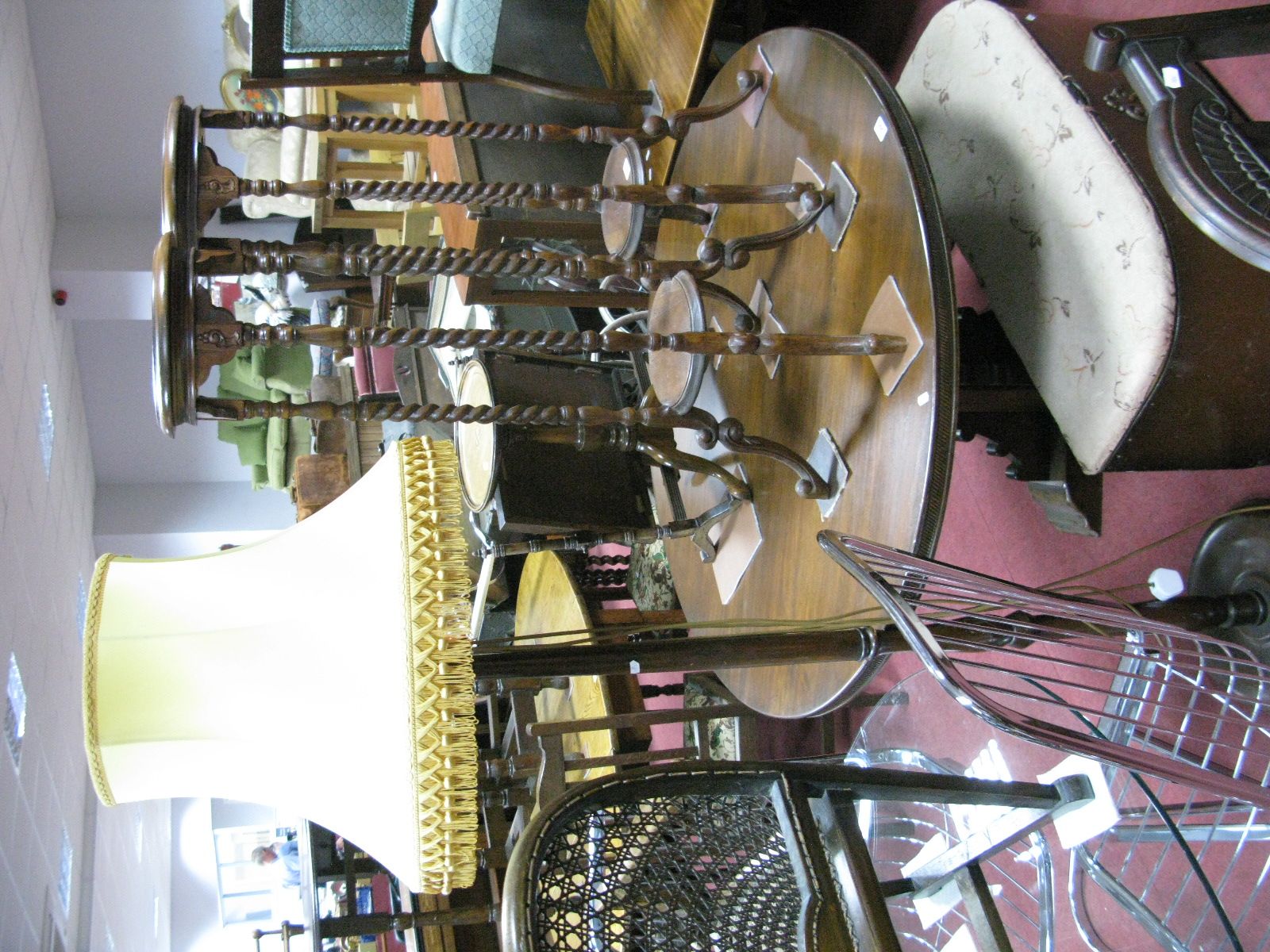 A Late XX Century Stained Hardwood Circular Topped Table, moulded edge, over central shaped pedestal