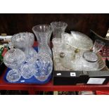 A Lead Crystal Basket, vases, decanters, dish and cover, pedestal bowl, and other glassware:- One