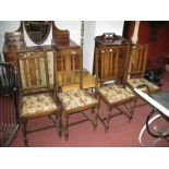 A Set of Four 1920's Oak Rail Back Dining Chairs, on turned supports.