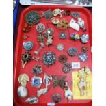 Assorted Costume Brooches:- One Tray