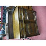 An Old Charm Small Oak Dresser Base, with two small drawers, over linen fold cupboard doors, on