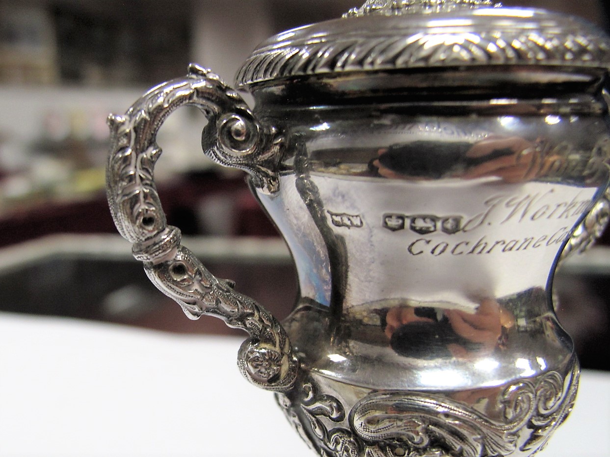 A Hallmarked Silver Miniature Trophy, Mappin & Webb, Sheffield 1936, engraved inscription "Replica - Image 6 of 12