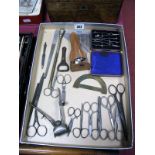 A Morocco Cased Geometry Set, scissors, clippers, infuser, etc:- One Tray